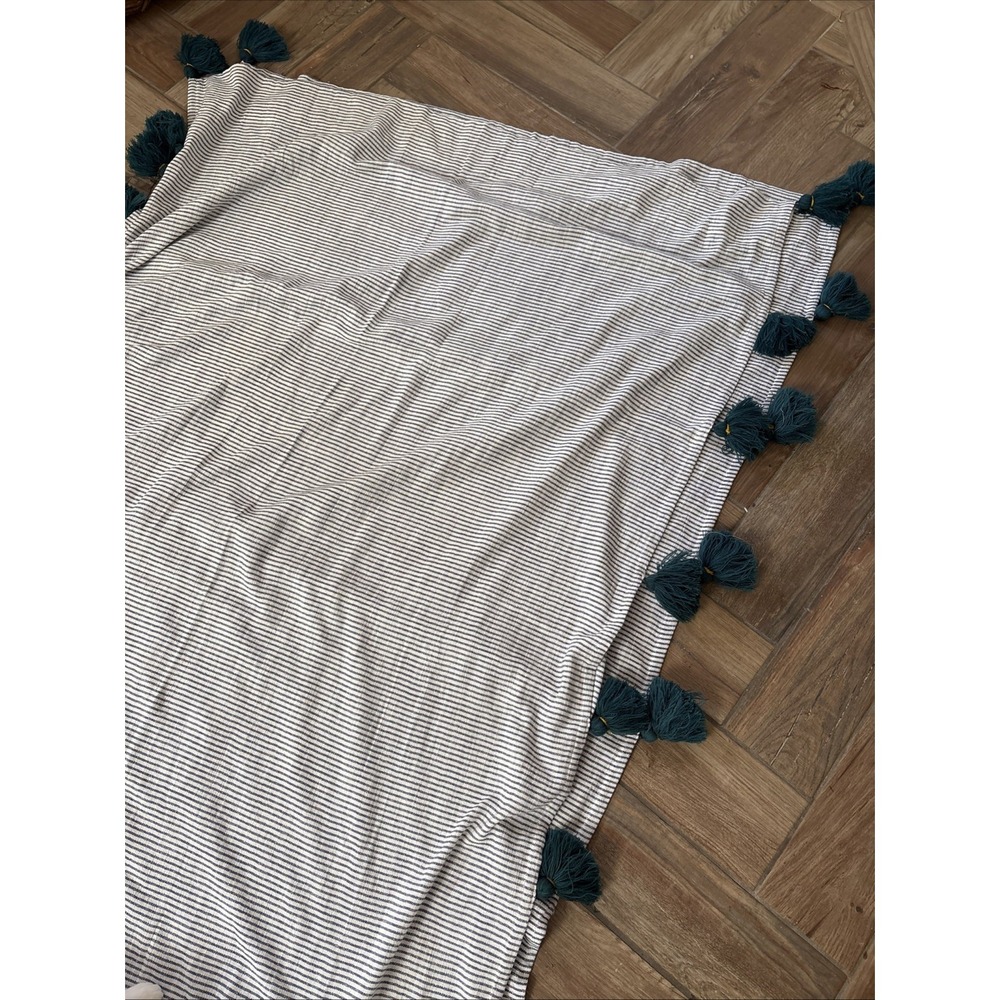 Anthropologie Mindra Stripe Pom Green Tassel Curtain Panels Set of 2 84x50